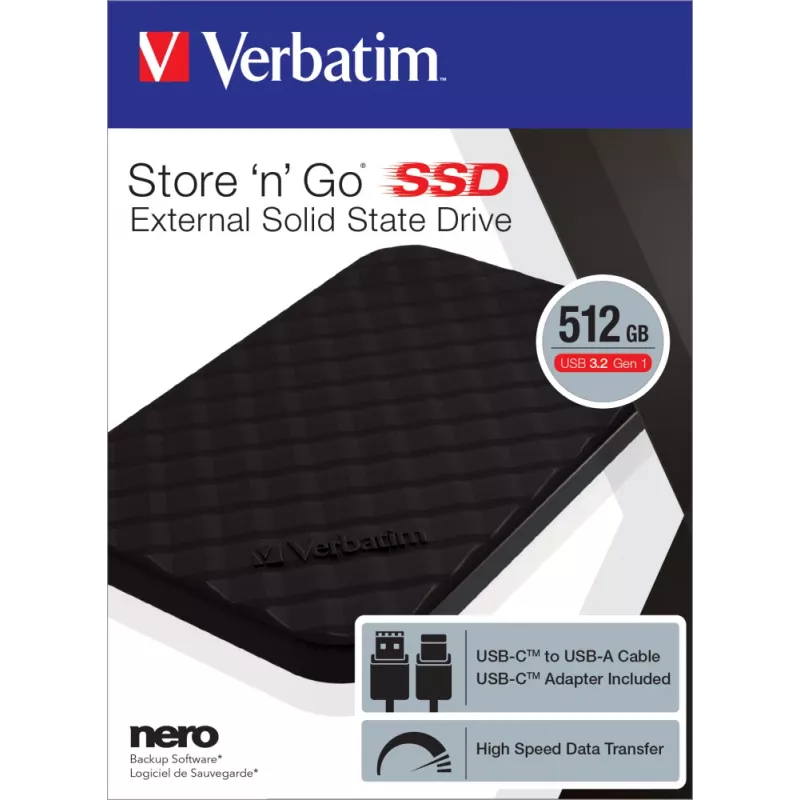 Verbatim Store 'n' Go nešiojamasis SSD USB 3.2 GEN 1 512GB, juodas