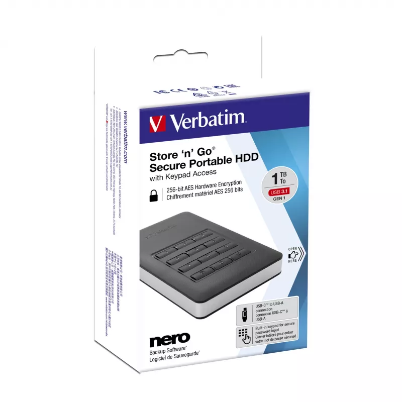Verbatim Store 'n' Go Secure nešiojamas HDD su klaviatūra 2TB