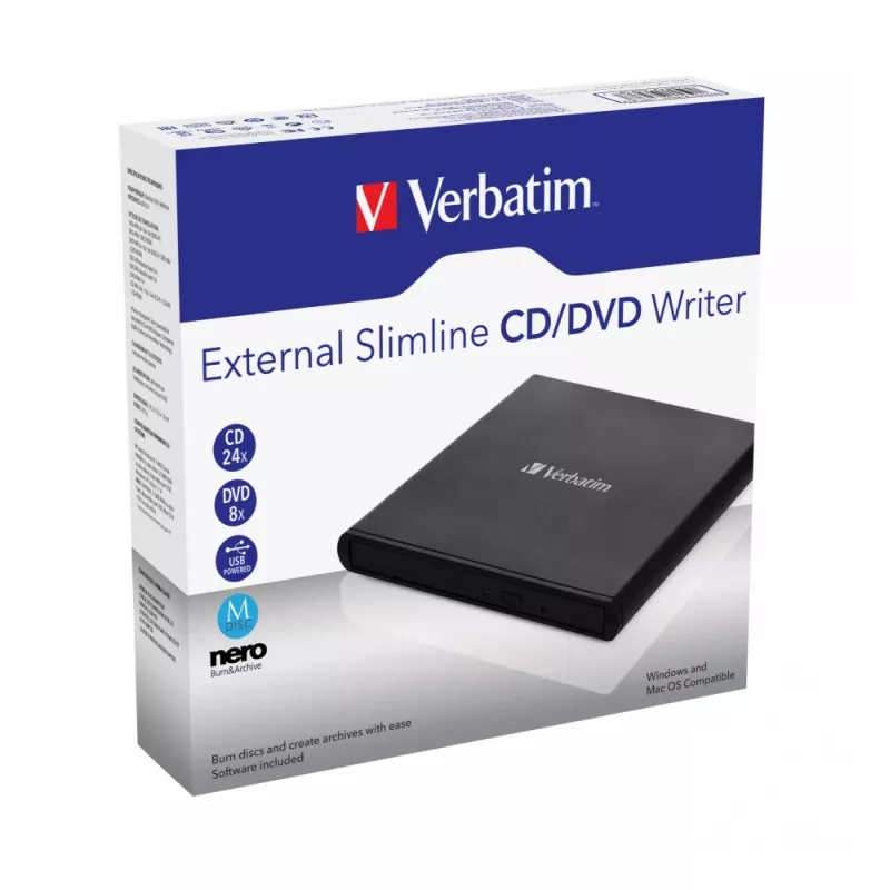 Verbatim išorinis plonas CD/DVD rašytuvas DVD±RW juodas
