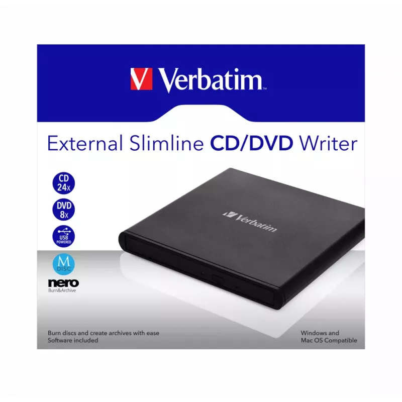 Verbatim išorinis plonas CD/DVD rašytuvas DVD±RW juodas