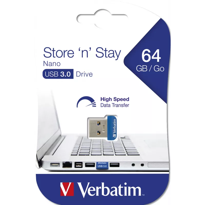 Verbatim Store 'n' Stay NANO 64 GB mėlynas – USB 3.0 atmintukas