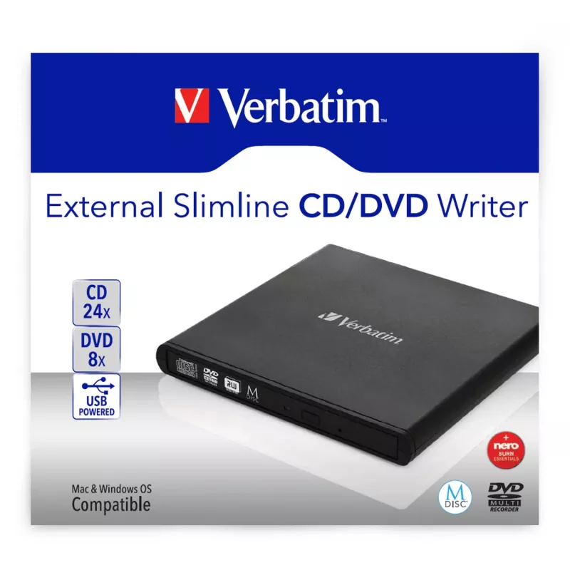 Verbatim Slimline išorinis DVD-RW įrenginys, juodas