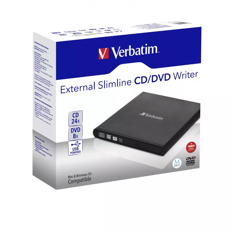 Verbatim Slimline išorinis DVD-RW įrenginys, juodas