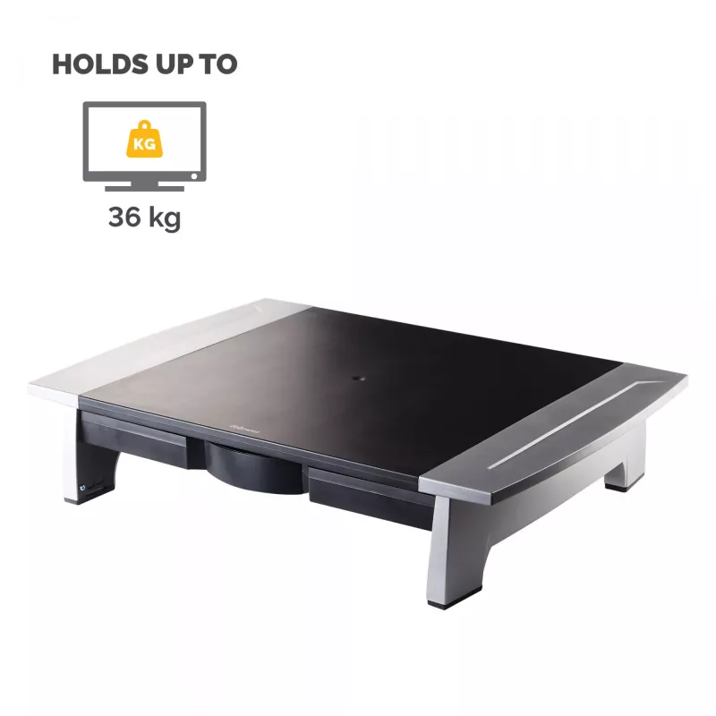 Ergonomiškas monitoriaus stovas Fellowes su 5 aukščio reguliavimais, iki 36 kg, 28 colių, grafitas