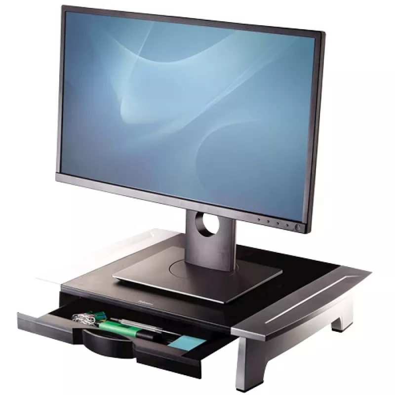 Ergonomiškas monitoriaus stovas Fellowes su 5 aukščio reguliavimais, iki 36 kg, 28 colių, grafitas