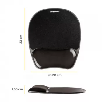 Pelės kilimėlis Fellowes Crystals Gel su gelio riešo atrama, juodas, 202×230 mm, 340 g