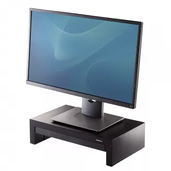Pakovas Fellowes Designer Suites reguliuojamo aukščio monitoriaus stovas su 3 aukščio padėtimis, juodas/perlamutrinis
