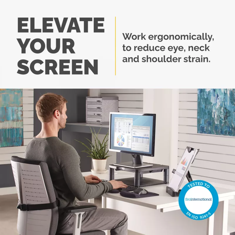 Fellowes Premium Monitor Riser Graphite – reguliuojamas stovas monitoriui, laisvai pastatomas, 36 kg, 53,3 cm (21 colis), aukščio reguliavimas, grafitas