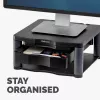 Fellowes reguliuojamas monitoriaus stovas su 3 aukščio padėtimis - Premium Monitor Riser Plus su kabelių valdymu - ergonomiškas reguliuojamas stovas kompiuteriams - maks. svoris 36 kg/maks. dydis 21 colis - grafitas