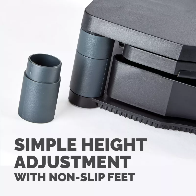 Fellowes reguliuojamas monitoriaus stovas su 3 aukščio padėtimis - Premium Monitor Riser Plus su kabelių valdymu - ergonomiškas reguliuojamas stovas kompiuteriams - maks. svoris 36 kg/maks. dydis 21 colis - grafitas