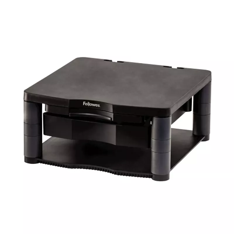 Fellowes reguliuojamas monitoriaus stovas su 3 aukščio padėtimis - Premium Monitor Riser Plus su kabelių valdymu - ergonomiškas reguliuojamas stovas kompiuteriams - maks. svoris 36 kg/maks. dydis 21 colis - grafitas