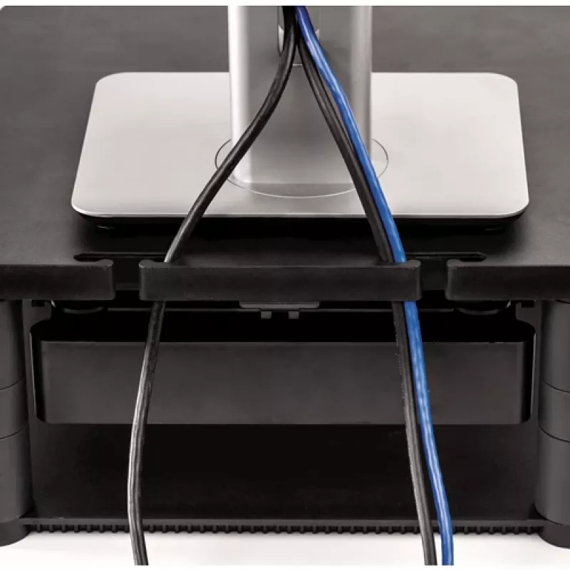 Fellowes reguliuojamas monitoriaus stovas su 3 aukščio padėtimis - Premium Monitor Riser Plus su kabelių valdymu - ergonomiškas reguliuojamas stovas kompiuteriams - maks. svoris 36 kg/maks. dydis 21 colis - grafitas