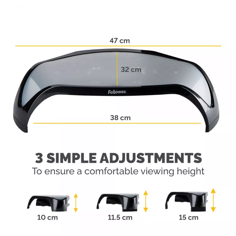 Fellowes kompiuterio monitoriaus stovas su 3 aukščio reguliavimais - Smart Suites monitoriaus pakėlimas - ergonomiškas reguliuojamas monitoriaus stovas - maks. svoris 10 kg / maks. dydis 21 colis - juodas