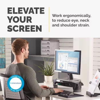 Fellowes reguliuojamas monitoriaus stovas Smart Suites Monitor Riser Plus, 3 aukščio padėtys, iki 10 kg, iki 21 colių, juodas