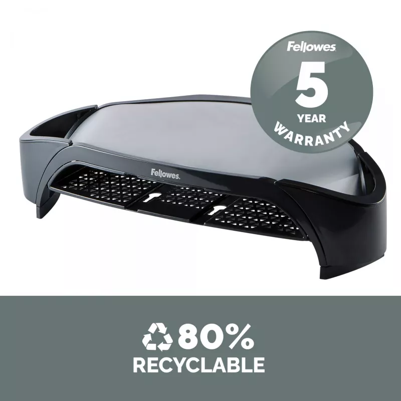 Fellowes reguliuojamas monitoriaus stovas Smart Suites Monitor Riser Plus, 3 aukščio padėtys, iki 10 kg, iki 21 colių, juodas