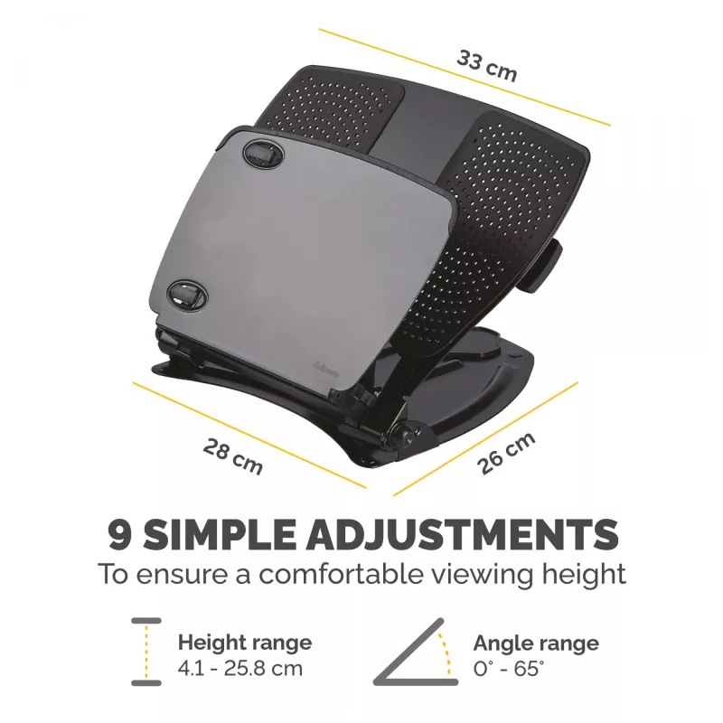 Fellowes Professional Series stovas nešiojamam kompiuteriui, juodas, metalinis, 85–245 mm