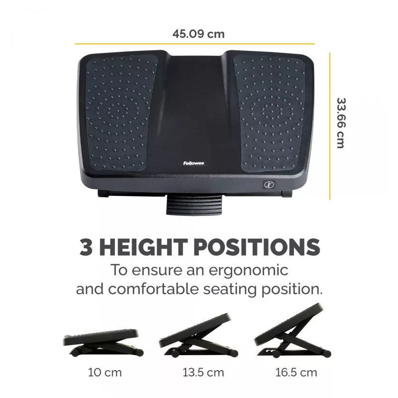 Fellowes Professional Series pėdų atrama Ultimate Foot Support, 3 aukščio reguliavimai, masažinis paviršius, juoda