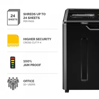 Popieriaus smulkintuvas Fellowes 325Ci 24 lapų kryžminis pjovimas su 83 litrų krepšiu, aukštas saugumas P4