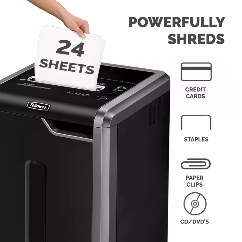 Popieriaus smulkintuvas Fellowes 325Ci 24 lapų kryžminis pjovimas su 83 litrų krepšiu, aukštas saugumas P4