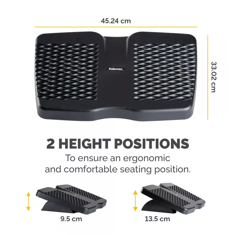 Fellowes Refresh pėdų atrama po stalu – ergonominė pėdų atrama su 2 aukščio reguliavimais ir masažiniu paviršiumi, juoda