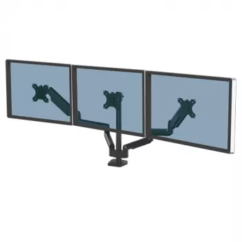 Fellowes Platinum Series trijų monitorų laikiklis - trijų ekranų stovas darbalaukiui, 7 kg, 27 col., VESA 75x75/100x100, juodas