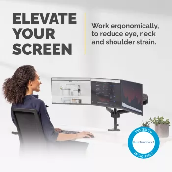 Fellowes Platinum Series trijų monitorų laikiklis - trijų ekranų stovas darbalaukiui, 7 kg, 27 col., VESA 75x75/100x100, juodas