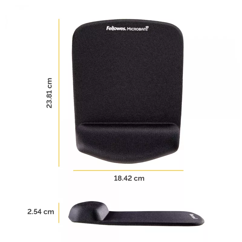Fellowes pelės kilimėlis su riešo atrama PlushTouch – neslystantis guminis pagrindas, antibakterinė apsauga, ergonomiškas, juodas