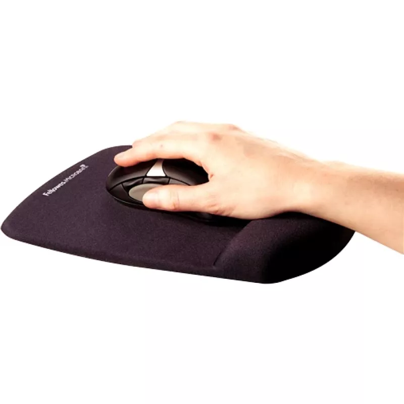 Fellowes pelės kilimėlis su riešo atrama PlushTouch – neslystantis guminis pagrindas, antibakterinė apsauga, ergonomiškas, juodas