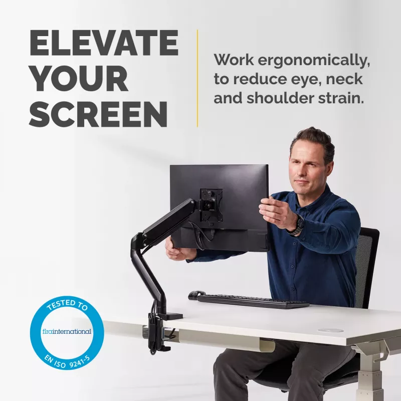 Fellowes Platinum Series monitorų laikiklis - montuojamas ant stalo, 8 kg, iki 40 colių ekranams, reguliuojamas, pakreipimas 45°, pasukimas 180°, sukimas 360°, VESA 75x75/100x100, juodas