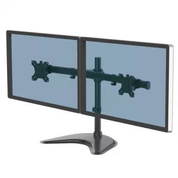Fellowes Seasa Dvigubas Monitoriaus Laikiklis - Laisvai Pastatomas Monitoriaus Stovas 8KG 27 colių Ekranams - Ergonomiškas Reguliuojamas Monitoriaus Laikiklis - Pakreipimas 45° Pasukimas 120° Sukimas 360°, VESA 75 x 75/100 x 100 - Juodas