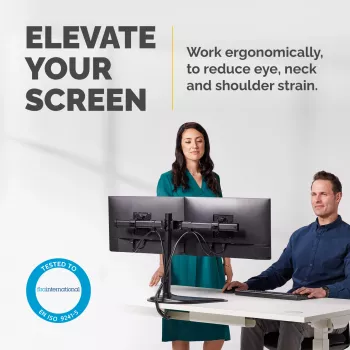 Fellowes Seasa Dvigubas Monitoriaus Laikiklis - Laisvai Pastatomas Monitoriaus Stovas 8KG 27 colių Ekranams - Ergonomiškas Reguliuojamas Monitoriaus Laikiklis - Pakreipimas 45° Pasukimas 120° Sukimas 360°, VESA 75 x 75/100 x 100 - Juodas
