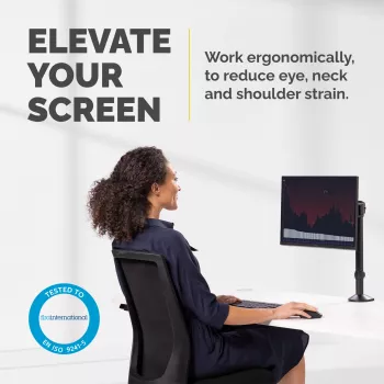 Fellowes Reflex monitor laikiklis – reguliuojamas monitoriaus stovas iki 8 kg, 32 colių ekranams, pasvirimas 45°, sukimas 180°, pasukimas 360°, VESA 75x75/100x100, juodas