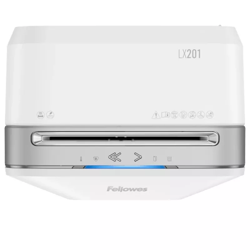 Fellowes Powershred LX201 mikro smulkinimo popieriaus smulkintuvas baltas, mikro smulkinimas, 23 cm, 2 x 12 mm, 22 l, Touch, 4 ratai