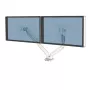 Fellowes Platinum Series dviejų monitorų laikiklis – reguliuojamas stalinis laikiklis dviem 8 kg 40 colių ekranams, posvyris 45°, pasukimas 180°, sukimas 360°, VESA 75x75/100x100, baltas