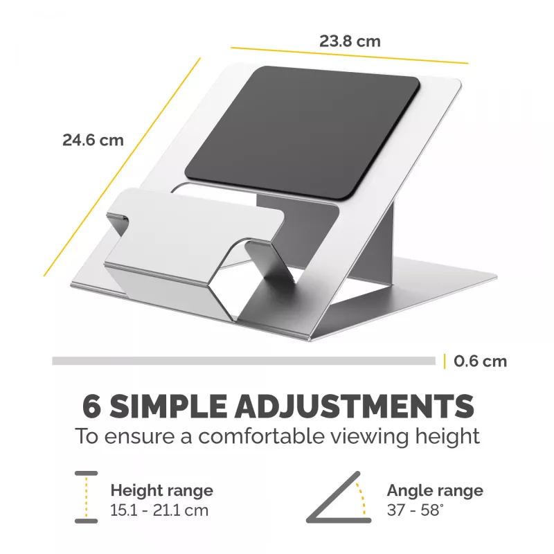 Fellowes Hylyft reguliuojamas nešiojamojo kompiuterio stovas – 6 aukščio padėtys, iki 17 colių, 5 kg, sidabrinis/juodas
