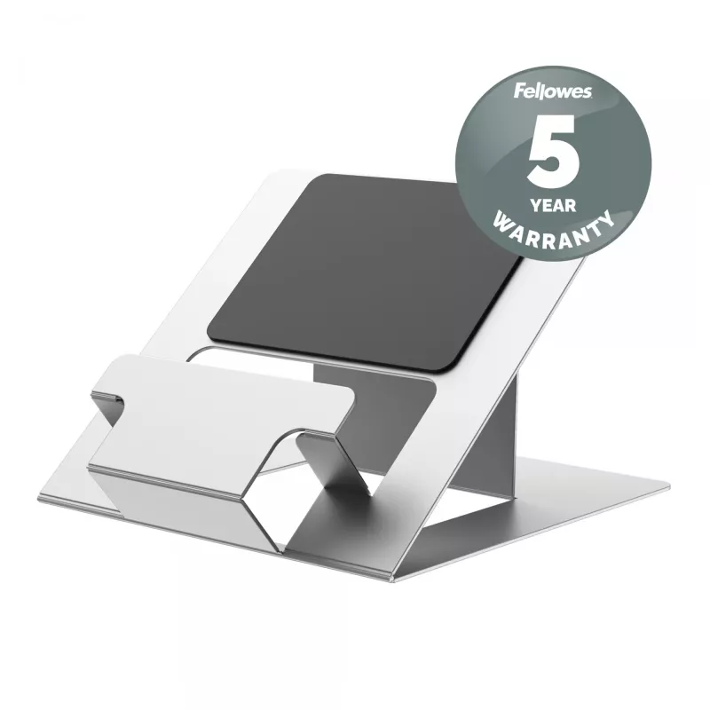 Fellowes Hylyft reguliuojamas nešiojamojo kompiuterio stovas – 6 aukščio padėtys, iki 17 colių, 5 kg, sidabrinis/juodas