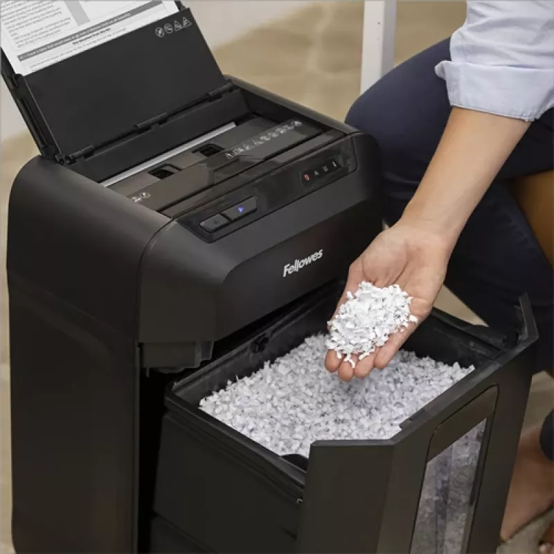 Fellowes Automax 80M popieriaus smulkintuvas, dalelių pjovimas, 22 cm, juodas