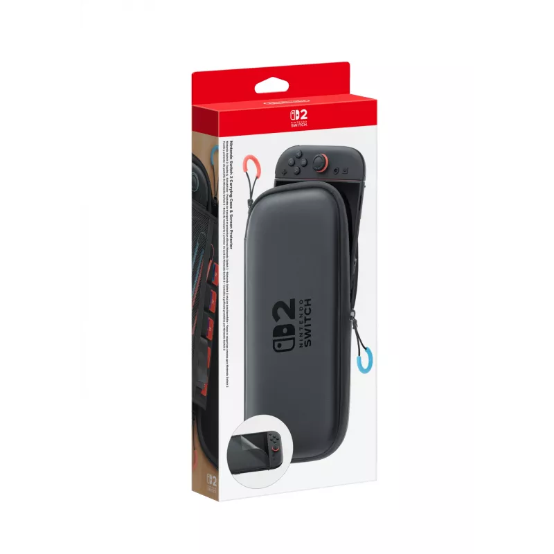Nintendo Switch 2 nešiojimo dėklas ir ekrano apsauga, kietas korpusas, Nintendo, juoda, Nintendo Switch 2, užtrauktukas, 142 mm