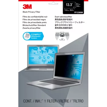 3M privatumo filtras 13,3 colio plačiaekraniam nešiojamam kompiuteriui, 33,8 cm (13,3 colio), 16:9, nešiojamam kompiuteriui, berėmis privatumo filtras, antirefleksinis