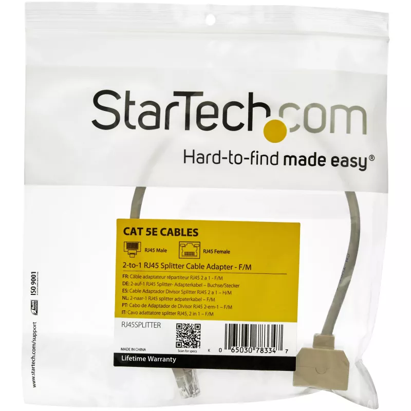 StarTech.com 2 į 1 RJ45 skirstytuvas laidas adapteris - F/M, 10/100Base-T(X), Cat5e, pilkas, PVC, 0,33 m, patinas/patelė
