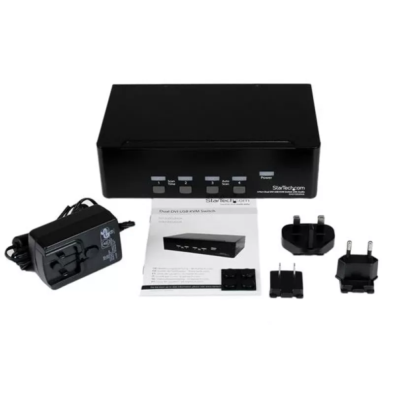 StarTech.com 4 prievadų dvigubas DVI USB KVM jungiklis su garsu ir USB 2.0 šakotuvu