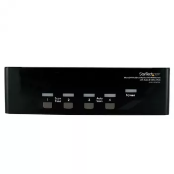 StarTech.com 4 prievadų DVI VGA dviejų monitorių KVM jungiklis su garsu ir USB 2.0 centru