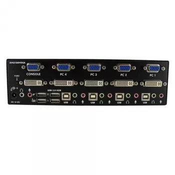 StarTech.com 4 prievadų DVI VGA dviejų monitorių KVM jungiklis su garsu ir USB 2.0 centru