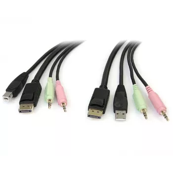 StarTech.com 6 pėdų 4-in-1 USB DisplayPort KVM perjungimo kabelis su garsu ir mikrofonu