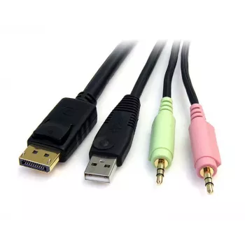 StarTech.com 6 pėdų 4-in-1 USB DisplayPort KVM perjungimo kabelis su garsu ir mikrofonu