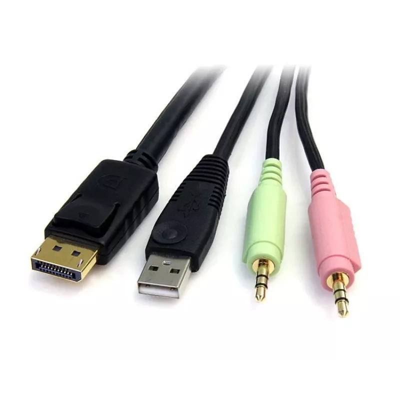 StarTech.com 6 pėdų 4-in-1 USB DisplayPort KVM perjungimo kabelis su garsu ir mikrofonu