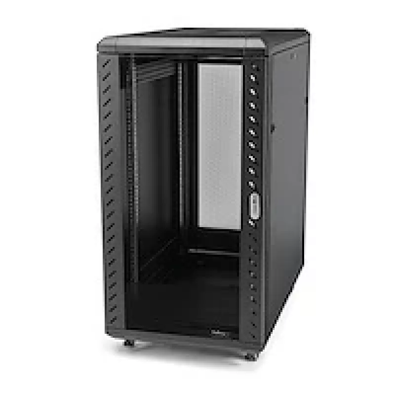 StarTech.com 4 stulpų 25U serverio spinta, užrakinama 19 colių duomenų spinta kompiuterinei / AV / IT įrangai, biuro / namų tinklo spinta su ratukais ir reguliuojamais montavimo bėgeliais
