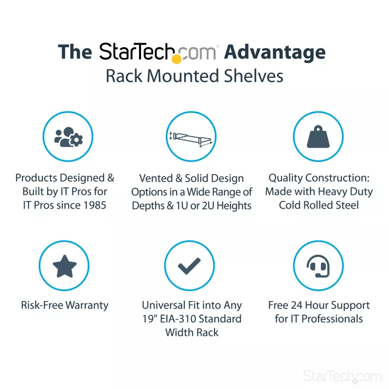 StarTech.com CABSHELF22 2U fiksuota lentyna serverio stovui – 22 colių gylio, juoda