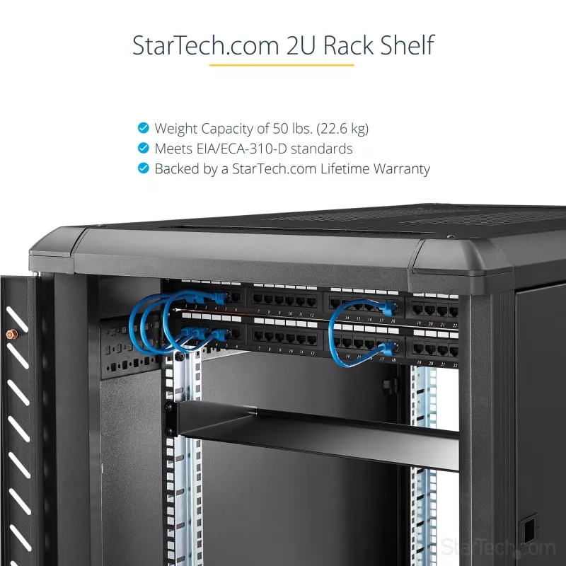 StarTech.com CABSHELF22 2U fiksuota lentyna serverio stovui – 22 colių gylio, juoda