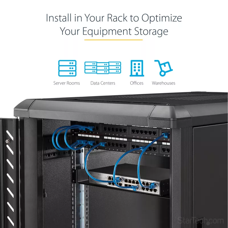 StarTech.com CABSHELF22 2U fiksuota lentyna serverio stovui – 22 colių gylio, juoda